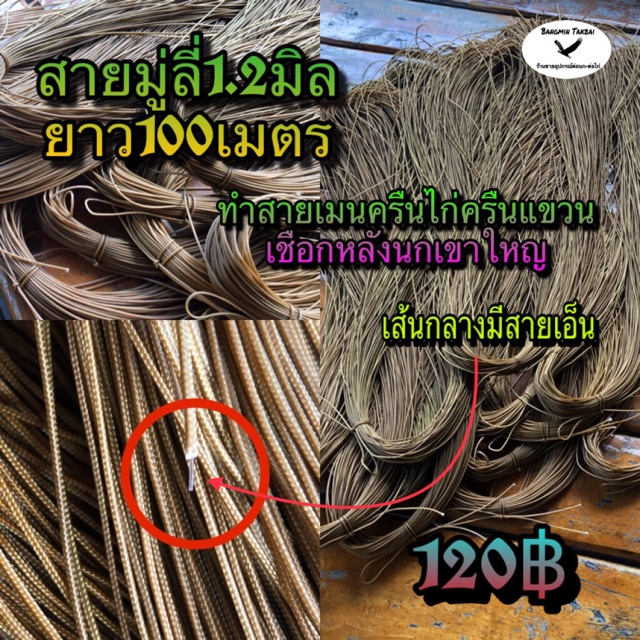 สายมู่ลี่1.2มิลสีน้ำตาล ยาว100เมตร ทำสายเมนครืนไก่ ครืนแขวน สายหลังนกเขาใหญ่