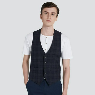 SUIT SELECT Seersucker Check Vest (Navy)