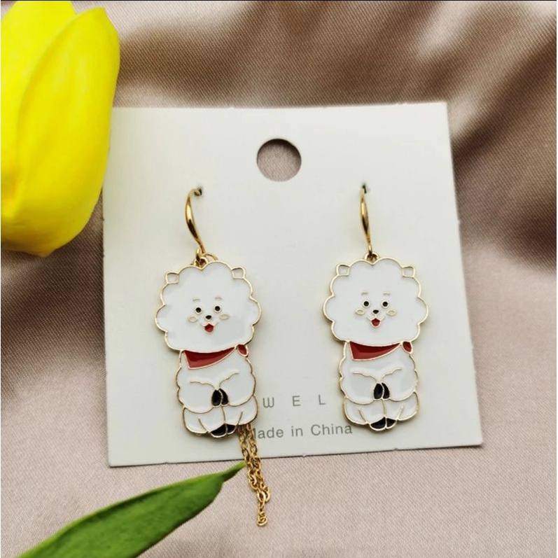 RJ BTS BT21 ต่างหูสตั๊ดกองทัพ / ต่างหูแฟชั่นผู้หญิงเกาหลี / BTS