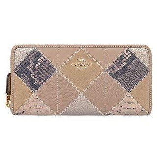 &lt;ขอแท้&gt; COACH F54021 ACCORDION ZIP WALLET IN PATCHWORK SUEDE AND EXOTIC EMBOSSED LEATHER สีซูเอท เบจ สลับหนังงู