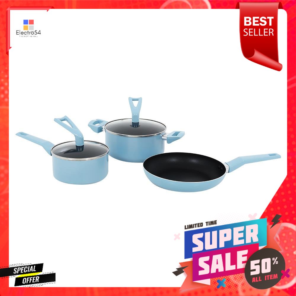 ชุดเครื่องครัว INDUCTION EKONO ICEY BLUE สีฟ้า 5 ชิ้นINDUCTION COOKING SET EKONO ICEY LIGHT BLUE 5PC