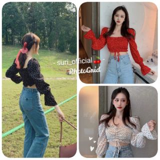 Suri_official​ พร้อม​ส่ง​ ผ้าชีฟอง​ลายดอกเล็กเเขนยาว110