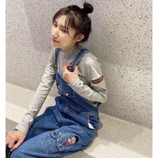 Many Jeans Overalls เอี๊ยมกางเกงยีนส์ขายาวปักลายการ์ตูนมารูโกะ