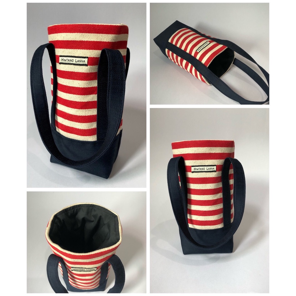 Sunshine Cup bag กระเป๋าใส่แก้ว กระเป๋าใส่แก้วน้ำ ถุงผ้า Tumbler bag จากผ้าแคนวาส สีสดใส ผสมกับยีนส์ สายคู่