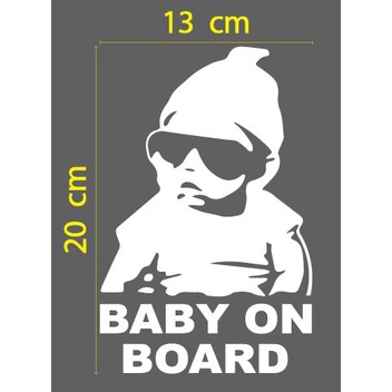 สติกเกอร์ Baby On Board ป้ายเตือน การขับขี่ เด็กอยู่บนรถ เด็กเล็ก เด็กทารก โดยสารไปด้วย เนื้อ PVC กันน้ำ ทนแดด สูง 20 ซม