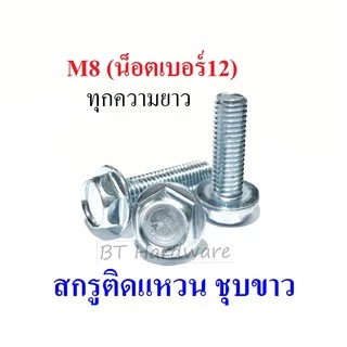 (แพ็ค5-10ตัว) สกรูติดแหวน น็อตติดแหวน ชุบซิงค์ขาว ขนาด M8 (น็อตเบอร์12) ทุกขนาด