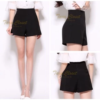PW001 TARA Short pants กางเกงขาสั้น เอวสูง มีขอบเอว ตีเกร็ดหน้า เนื้อผ้าวูลเวฟ ผ้ายืด ใส่สบาย