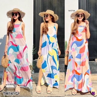 🏖♥️เดรสเที่ยว ไปทะเล New arrival !! Graphics Maxi Dress เดรสยาวสายเดี่ยวลายกราฟฟิกสุดเกร๋ ใส่รับลมร้อนชิวๆ