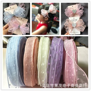 ริบบิ้นผ้าโปร่งมีลายจุดแบ่งขาย ริบบิ้บ ribbon ขนาด 2.5 cm พร้อมส่งร้านไทย