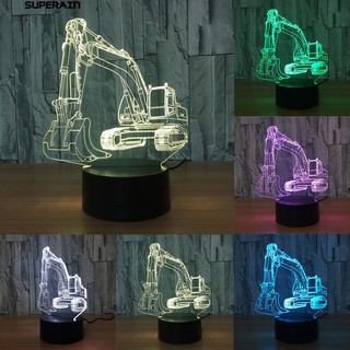 👍🎁3D Excavator 7 สีสัมผัส Night Light ห้องนอนเด็กห้องนอนโคมไฟโต๊ะข้างเตียง