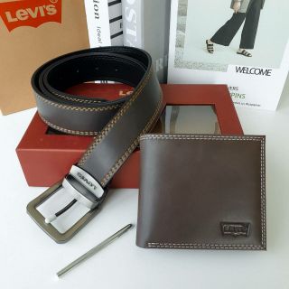 ขายดี🔥ซื้อ1ได้ถึง2ใบ! LEVI’S REAL LEATHER BELT &amp; WALLET VALUE PACK