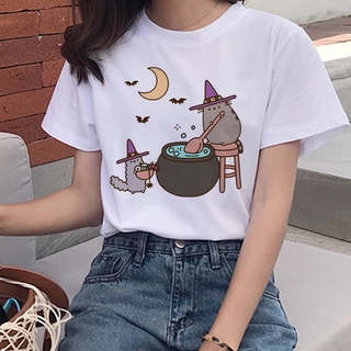 เสื้อยืด พิมพ์ลายกราฟฟิคการ์ตูนแมวน่ารัก 90s สไตล์เกาหลี ฮาราจูกุ สําหรับผู้หญิง