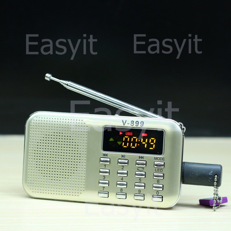 ลำโพงวิทยุFMพกพา  รุ่น V-899 สีทอง รองรับการใช้งาน Mp3 อ่านUSB อ่านMicro SD Cardได้