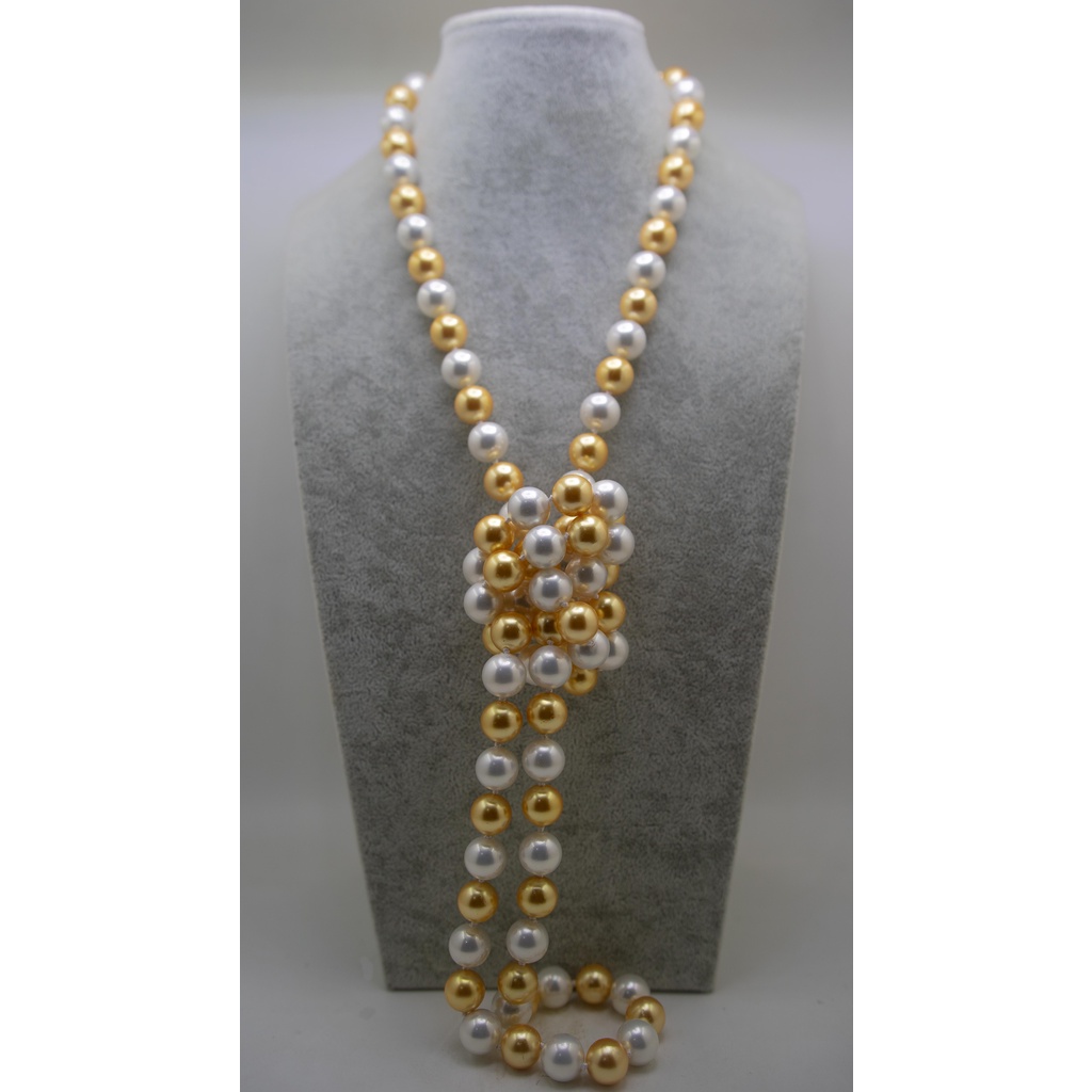 งดงาม 50 "AAA Shell Pearl Necklace 12mm/14mm Golden & White Pearl Necklace 14K Gold