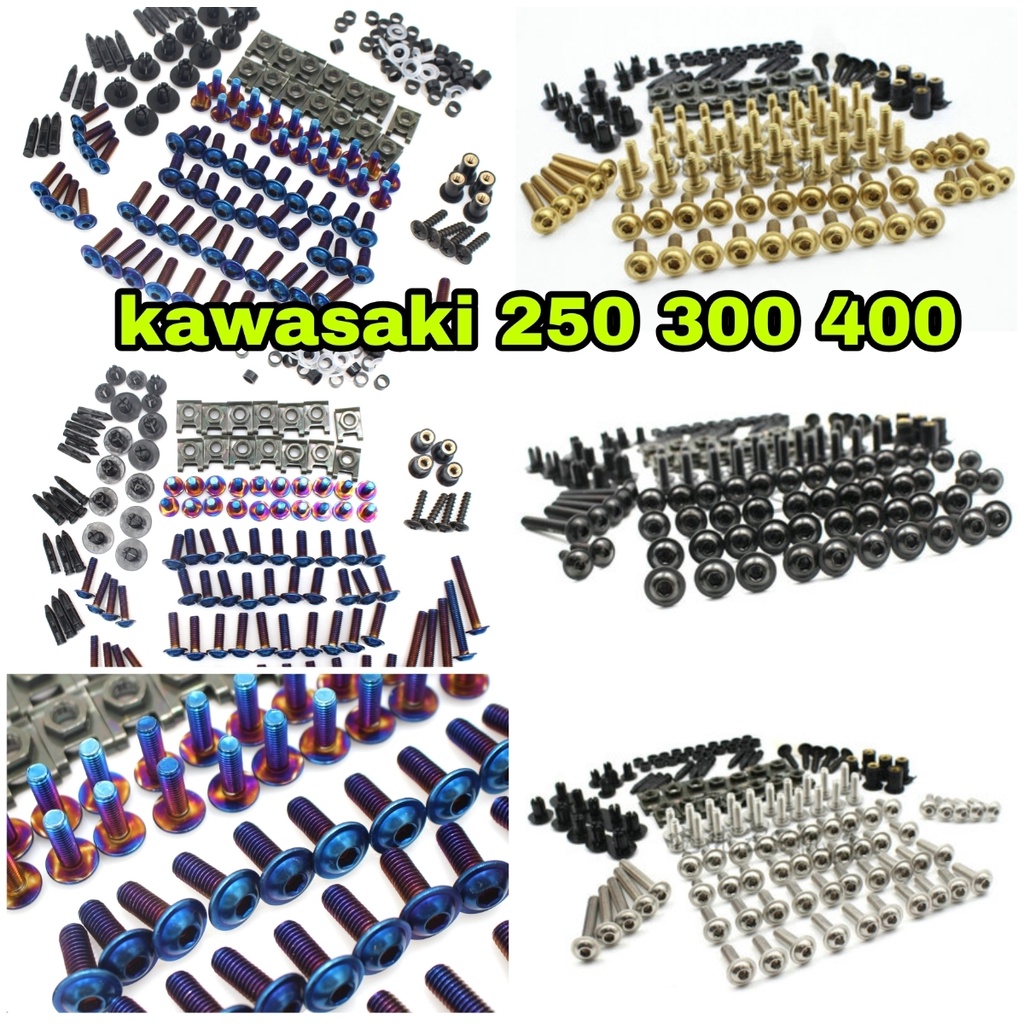 ชุดน็อตสกรูหมุดkawasaki ninja z250-300-400น๊อตสแตนเลสแท้ชุดน็อตสีไทเทเนียมชุดน็อตสีน้ำเงินชุดน๊อตสีท