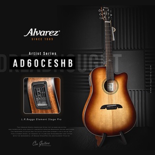 Alvarez AD60CESHB กีตาร์โปร่งไฟฟ้า Dreadnought สเปค (Solid North American Sitka Spruce / Mahogany) สี Shadowburst