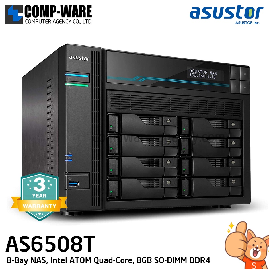 Asustor (8-Bay) AS6508T Intel ATOM C3538 2.1GHz Quad-Core (8GB DDR4 RAM) 3Years Warranty , No HDD