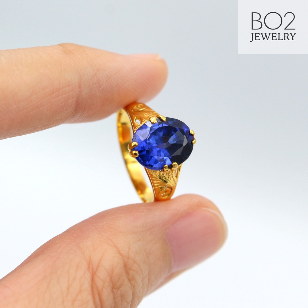 แหวนทองแท้ หลุดจำนำ size 57 แหวนพลอยแซฟไฟร์ สีน้ำเงิน ทองแท้ 18k
