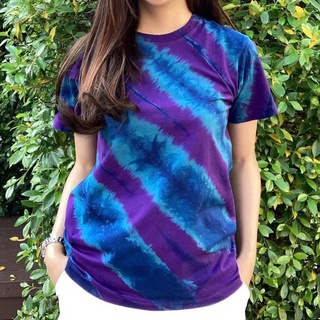 เสื้อยืด กัดลาย มัดย้อม  สีม่วงน้ำเงิน (ใส่ได้ทั้งชายหญิง) เสื้อยืดผ้าcotton เสื้อแฟชั่น เสื้อยืดผู้หญิง เสื้อยืดผู้ชาย