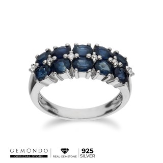 Gemondo แหวนเงินแท้ 925 ประดับไพลินกาญจนบุรี  ดีไซน์ดอกเดลฟินเนียม : แหวนเงิน แหวนไพลิน แหวนพลอย พลอยแท้