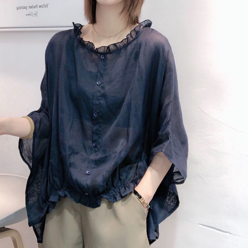 เสื้อเชิ้ตแขนทรงปีกค้างคาวผ้าลินินสไตล์เกาหลีแฟชั่นฤดูร้อน 2021 สําหรับผู้หญิง