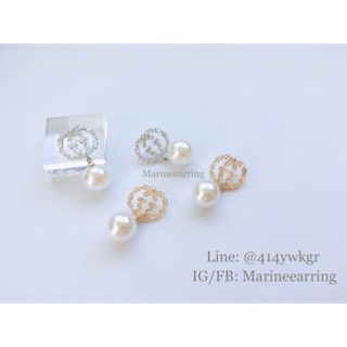 Earring ต่างหูกุชชี่ ต่างหูออกงาน ต่างหูเพชรCZ ต่างหูสวย ก้านเงินเกาหลี