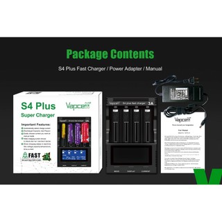 เครื่องชาร์จเปล่า Vapcell S4 Plus 3A Fast Charger รอบรับถ่านชาร์จ 1.2V-4.2V