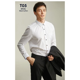 เสื้อเชิ้ตผู้ชาย สีขาว ผ้า Cotton ทรง Slim-Fit