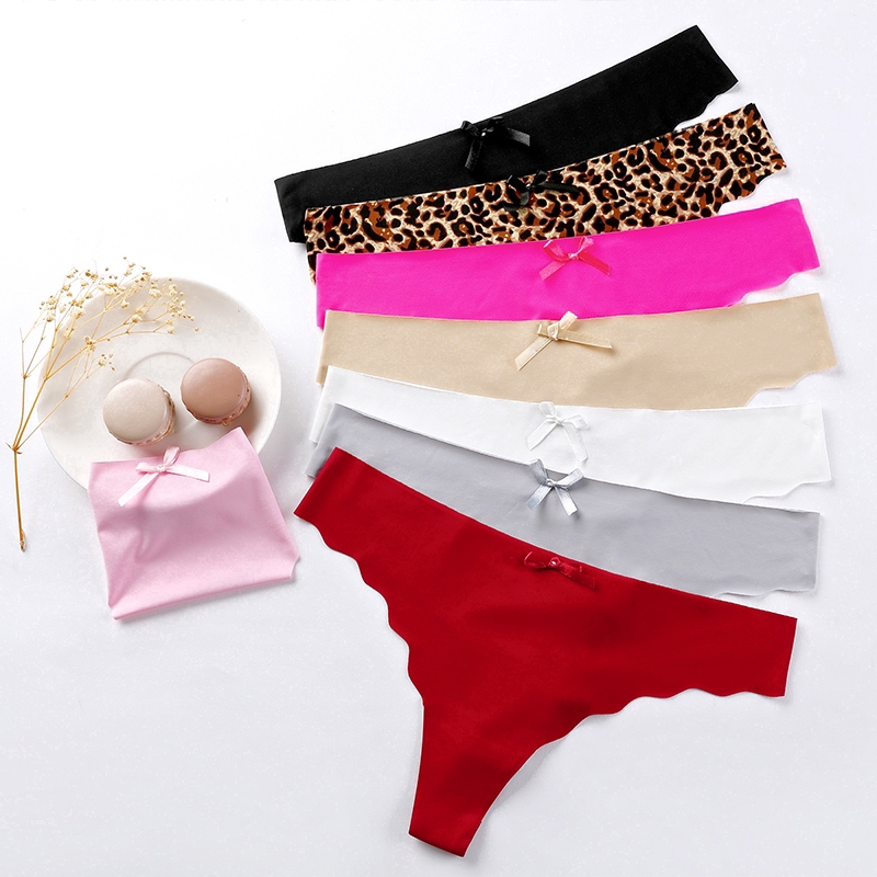 Women Panties Sexy G-string Ice Silk Seamless Low Waist Thong Cute Wave One Piece Ultra Thin Breathable Lingerie S-XL
