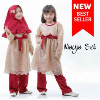 Nayla Set KIDS BO ชุดเอี๊ยมมุสลิม ล่าสุด ชุดสูท กางเกง และเสื้อ อายุ 3-4 ปี