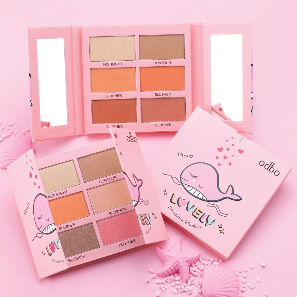 (ของแท้) ODBO - Lovely Pantone Blusherพาเลทเลิฟๆ ที่รวมบลัชออน 4 เฉดสี ไฮไลท์ 1 เฉดสี บรอนเซอร์ 1 เฉ