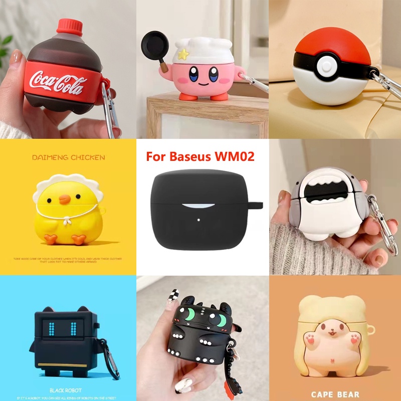 ปลอกป้องกันซิลิคอนสําหรับ Baseus WM02 กรณี Encok WM02 ชุดหูฟังบลูทูธไร้สายกล่องชาร์จการ์ตูนปกอ่อน
