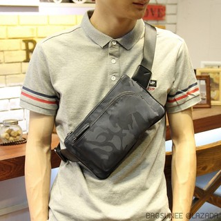 YTกระเป๋าสะพายข้างผู้ชาย ผ้า Nylon oxford ลื่น กันน้ำ น้ำหนักเบา สีกรมลายพราง Blue Camouflage