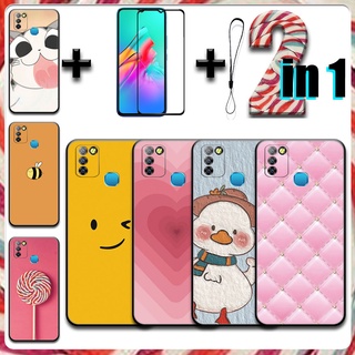 2 IN 1 สําหรับ Infinix Smart 5 / Infinix Hot 10 Lite เคส พร้อมกระจกนิรภัยกันรอยหน้าจอเซรามิก สําหรับเด็กผู้หญิง