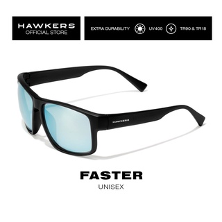 HAWKERS Black Blue Chrome FASTER Sunglasses for Men and Women, unisex. UV400 Protection. Official product designed in Spain 110002