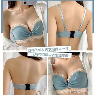 เสื้อสายเดี่ยว♣✧۩Effie non-slip Strapless small chested adjustment type no steel ring bra set tube top ชุดชั้นในแบบดันทร