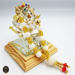 Ananta Ganesh ® พวงมาลัย handmade มุก ลูกปัดทอง (อินเดียแท้) ขนาด 5" พระพิฆเนศ พระแม่ลักษมี พระแม่อุมาเทวี Ma08 MAP