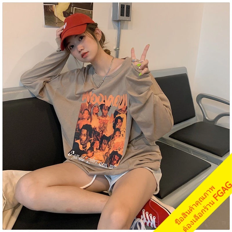 เสื้อยืดแขนยาวผู้หญิงไซส์ใหญ่ oversize เสื้อผ้าแฟชั่นวัยรุ่นน่ารัก  เสื้อโอเวอร์ไซส์เกาหลี สกรีนลายวินเทจ ทรงหลวม xxl thumbnail 7