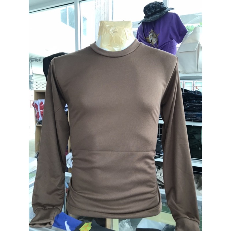 เสื้อยืดคอจั้ม คอกลม แขนจั้ม ผ้ายืดทหาร สีน้ำตาล ทหารอากาศ สุดเท่ ไม่ย้วย ไม่ต้องรีด สวมใส่สบาย
