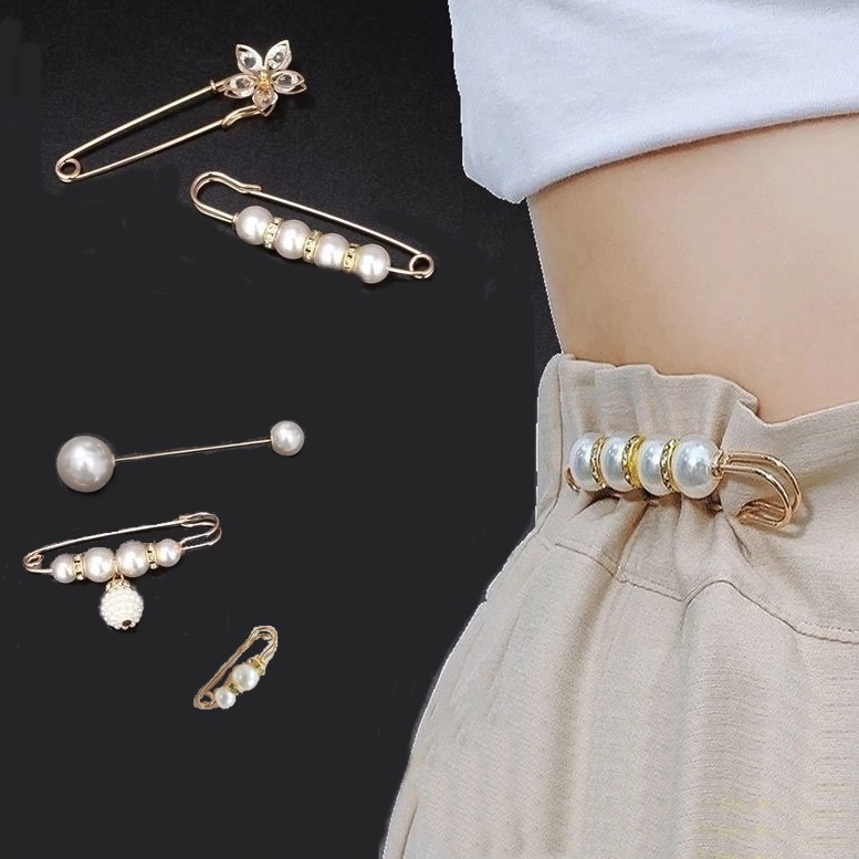เข็มกลัดเวอร์ชั่นเกาหลี สีโกลด์ เข็มกลัดมุกแฟชั่น สำหรับตกแต่งหรือลดไซส์
