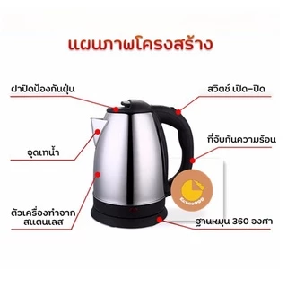 [ลูกค้าใหม่ 1 บาท] กาน้ำ กาน้ำสแตนเลส กาน้ำไฟฟ้าความจุ 2 ลิตร 2L