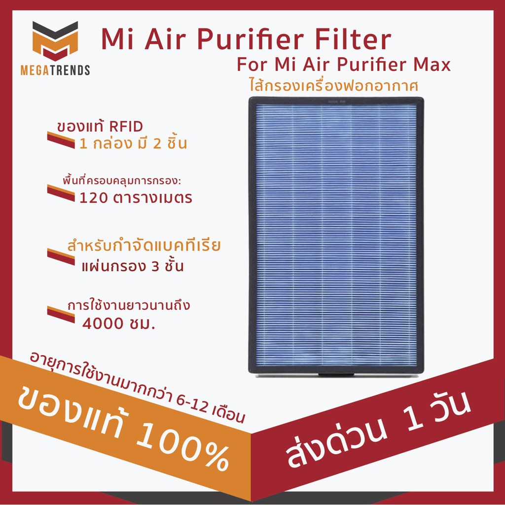 พร้อมส่ง ไส้กรองเครื่องฟอกอากาศ Xiaomi Mi Air Purifier Filter For Mi Air Purifier Max ของแท้ RFID 1 กล่อง มี 2 ชิ้น