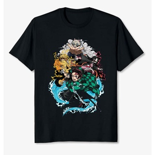 เสื้อคู่รัก - [ขายร้อนคลาสสิก] ปีศาจสังหารอะนิเมะ Kimetsu no Yaiba มังงะ Unisex เสื้อยืดสีดําขนาดสห