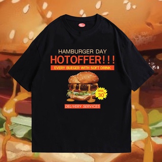 (🔥พร้อมส่งเสื้อเฮีย🔥) เสื้อ ลาย Hamburger ผ้าCotton 100% ผ้าดีมากก มีขาวและดำ  ทั้งทรงปกติและ OVERSIZE