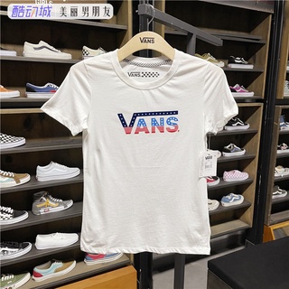 ผ้าฝ้าย 100%Vans Vance เสื้อยืดลําลอง แขนสั้น คอกลม พิมพ์ลาย สีขาว สําหรับสตรี VN-01K4WHTS-3XL