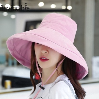 Summer Outdoor Sun Protection Polyester Fiber Bucket Hat/ Women Fashion Solid Color Broadside Round Top Casual Cap