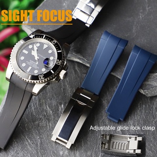 20mm Curved End Short Wrist Watch Band Strap for Rolex Submariner Yacht Master GMT 2 Explorer ii Air King Milgauss Watch Strap Glidelock Buckle Adjustable Combination Clasp Rubber