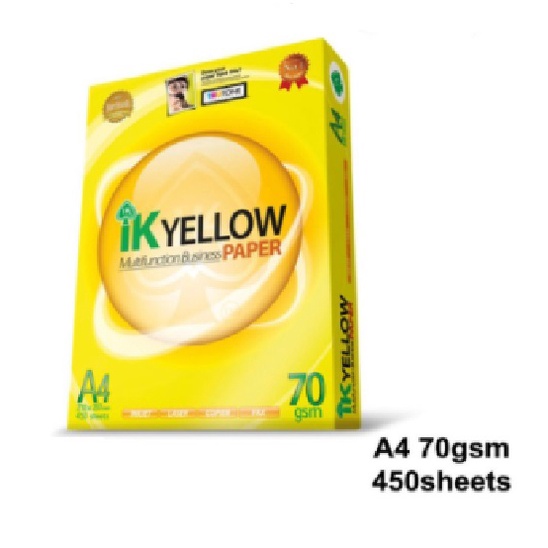 กระดาษ IK สีเหลือง A4 70แกรม 450 แผ่น