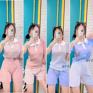 Dzaishop💕 ชุดเซท เสื้อไหมพรม+กางเกงขาสั้น ลายริ้ว ลายพื้นมีให้เลือกตามชอบเลยจ้า ชุดเข้าเซทขาสั้น ชุดเซ็ทไหมพรม ยำยำ