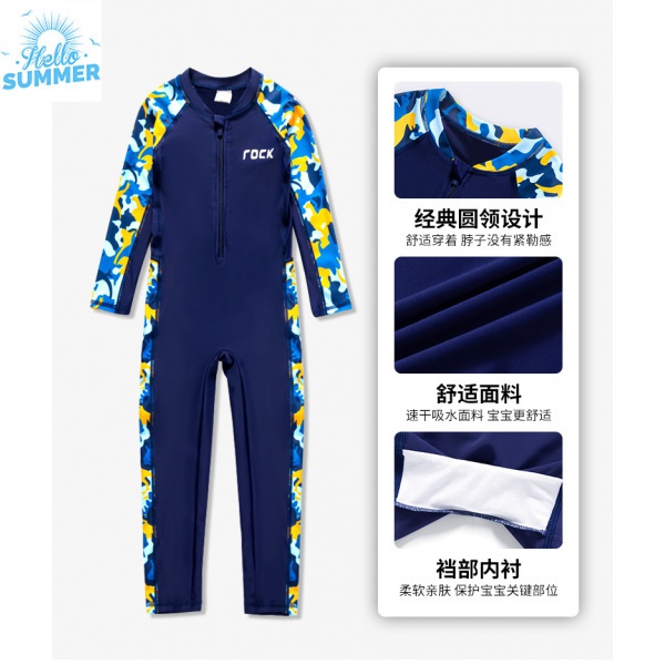 พร้อมสต็อกขายร้อนชุดว่ายน้ําเด็กชายกางเกงขายาวแขนยาวครีมกันแดดjumpsuitกางเกงเด็กขนาดกลางขนาดใหญ่เด็กquick-drying Hot Spring S